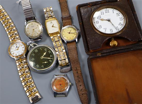 Five assorted gentlemans wrist watches including retailed by Garrard, an Elgin military pocket watch etc.